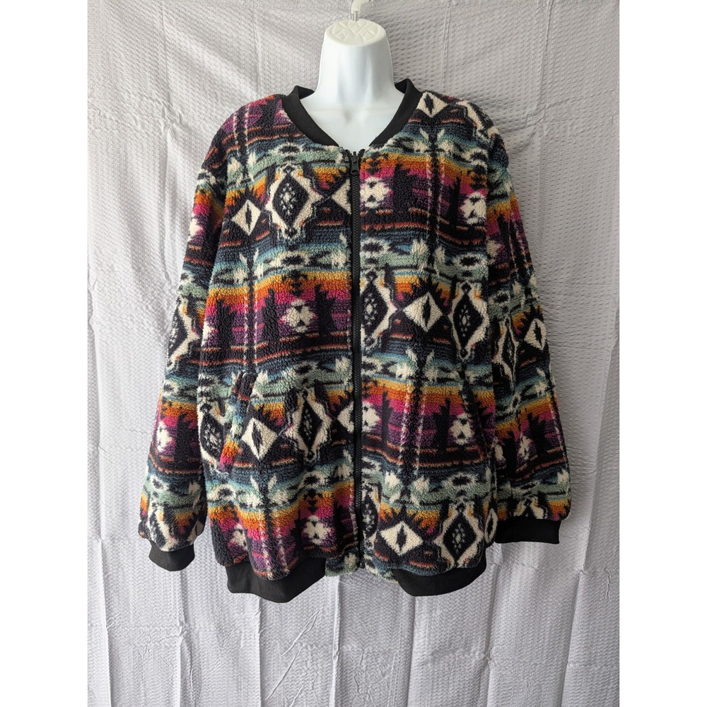 Crazy Train Reversible Sherpa Bomber Jacket 2XL Southwestern Cow Print Multi